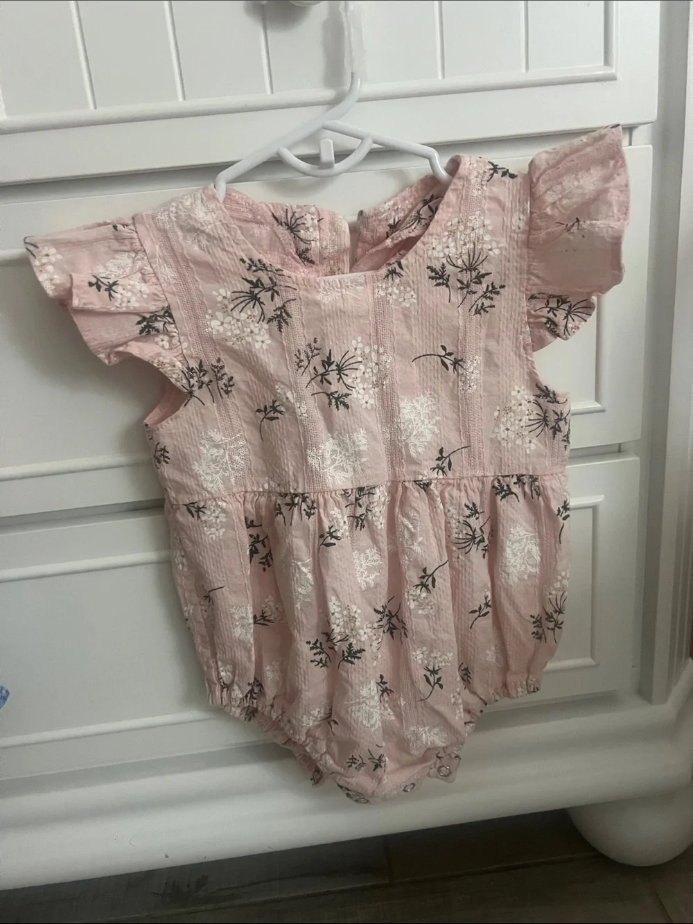 Baby Girl Pink Floral Cotton Muslin Ruffle Bubble Romper 6M formal